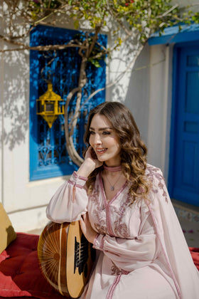 Caftan avec Barnous Rose