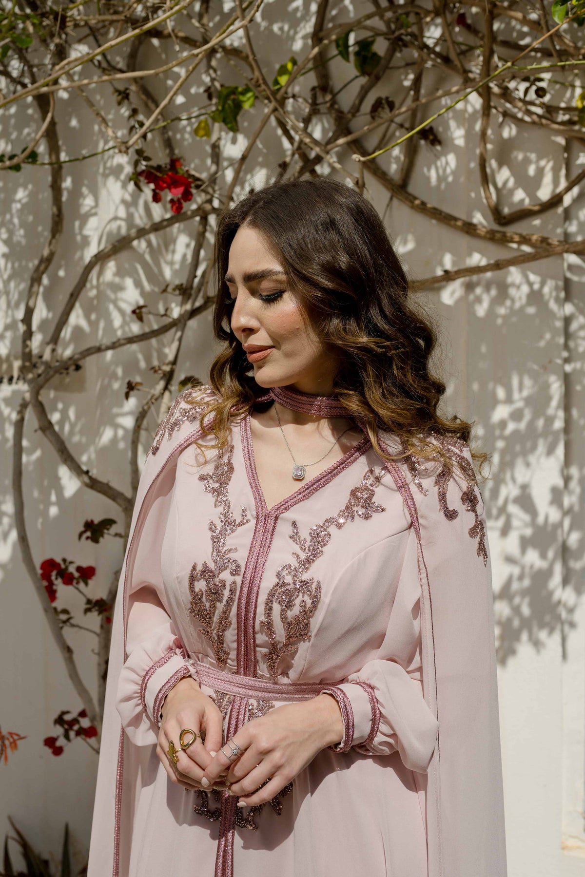 Caftan avec Barnous Rose