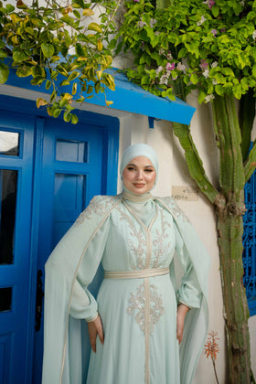 Caftan avec Barnous vert d'eau