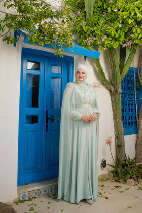 Caftan avec Barnous vert d'eau