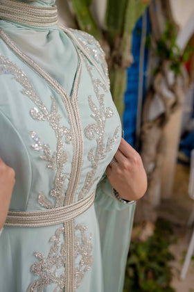 Caftan avec Barnous vert d'eau