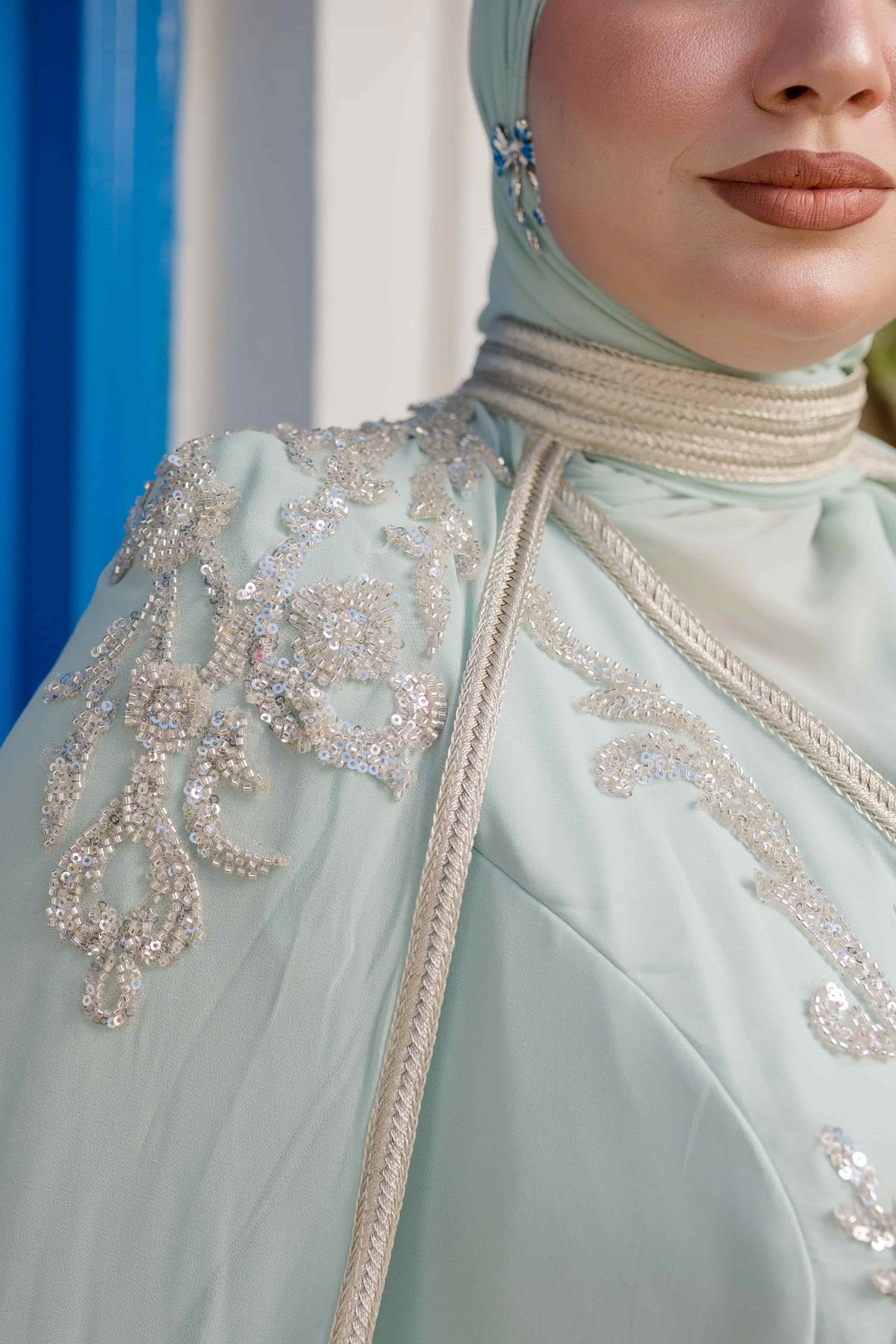Caftan avec Barnous vert d'eau