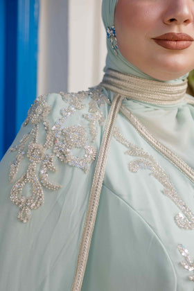 Caftan avec Barnous vert d'eau