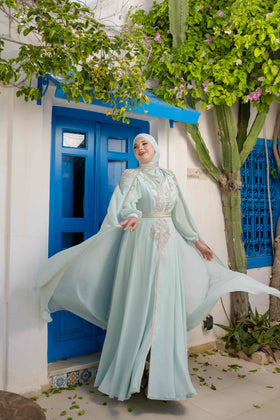 Caftan avec Barnous vert d'eau