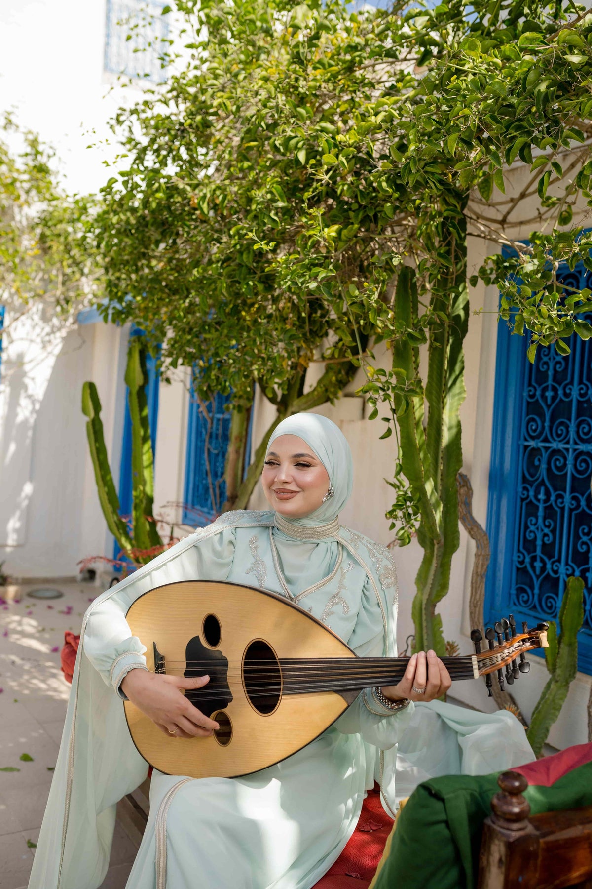 Caftan avec Barnous vert d'eau