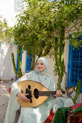 Caftan avec Barnous vert d'eau