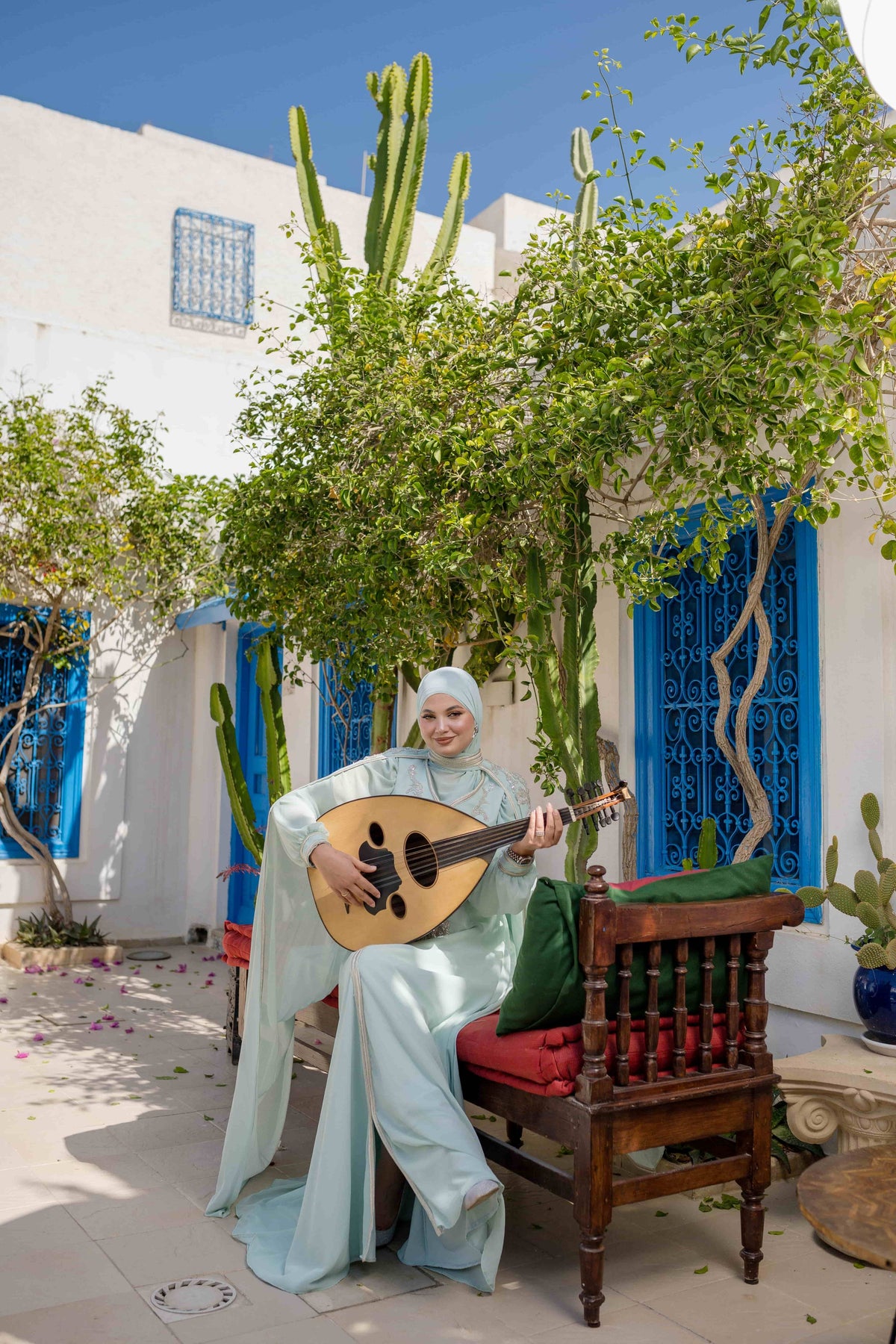 Caftan avec Barnous vert d'eau