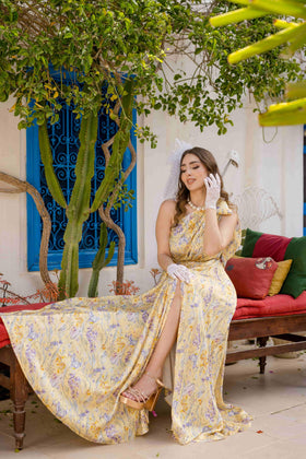 Robe Satin de Soie Italian Jaune