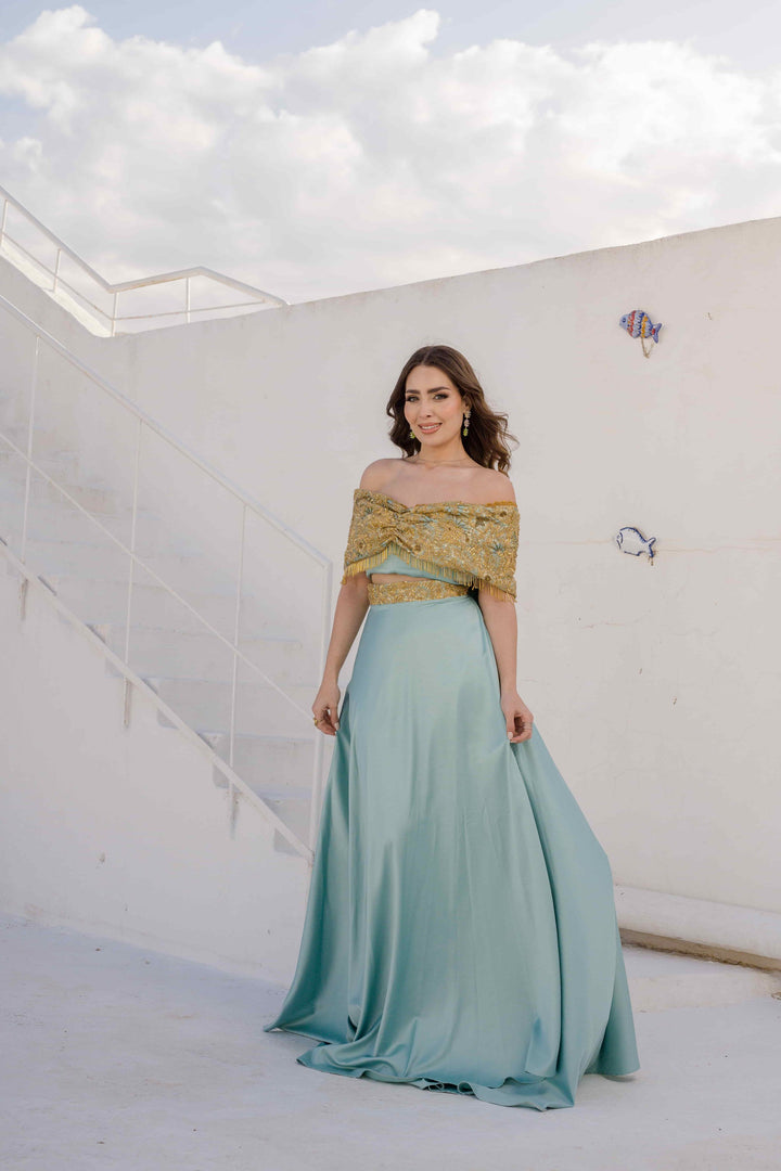 Jupe et Corsage Bleu turqouise