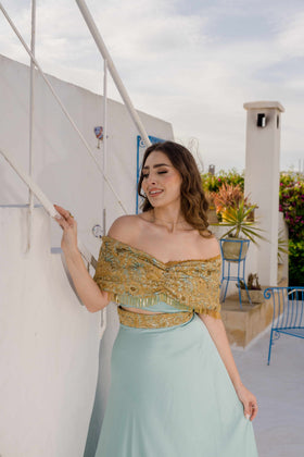 Jupe et Corsage Bleu turqouise