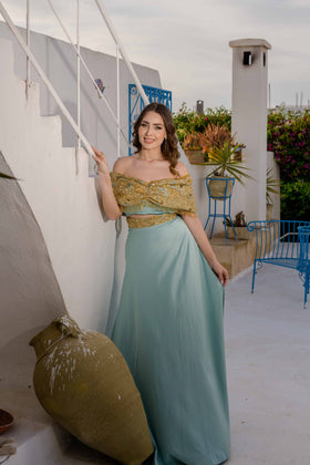 Jupe et Corsage Bleu turqouise