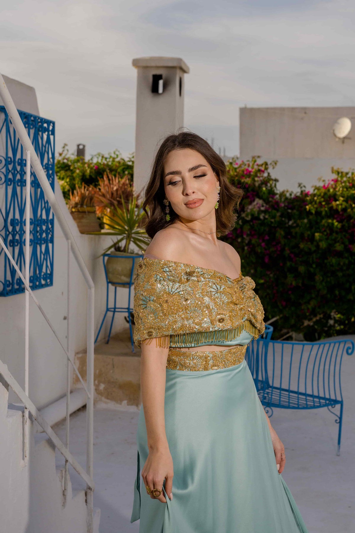 Jupe et Corsage Bleu turqouise