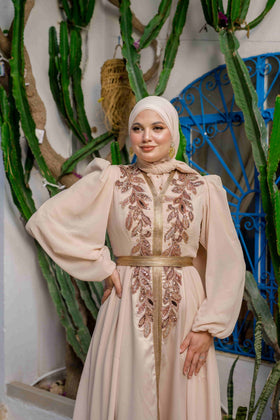 Caftan Satin et Mousline Beige