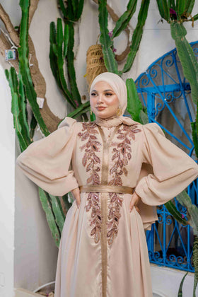 Caftan Satin et Mousline Beige