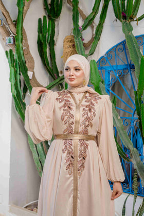 Caftan Satin et Mousline Beige