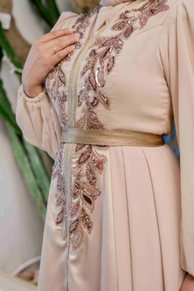 Caftan Satin et Mousline Beige