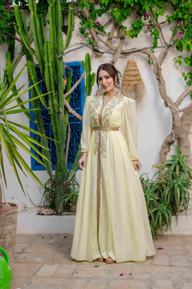 Caftan Satin et Mousline Jaune