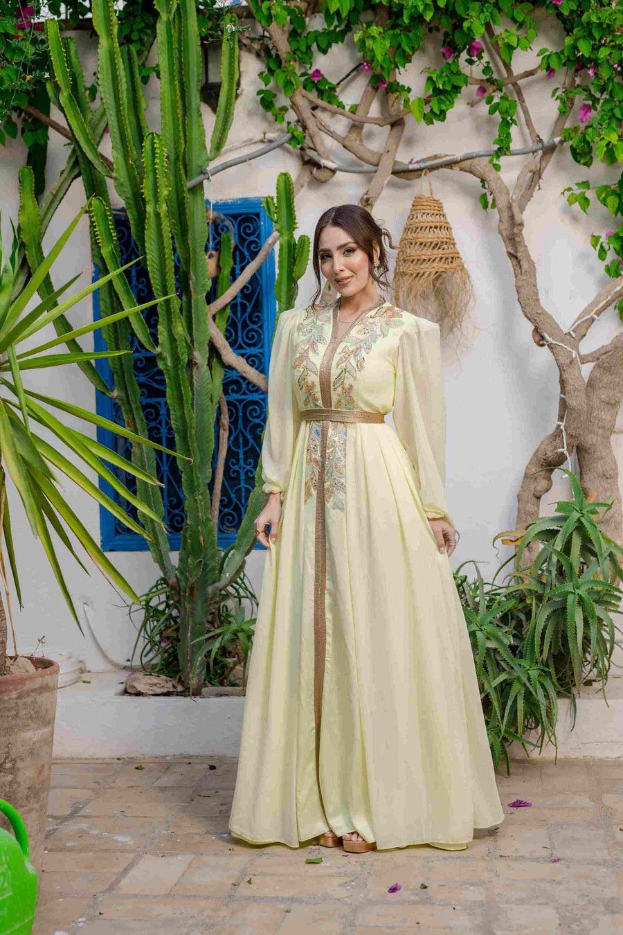 Caftan Satin et Mousline Jaune