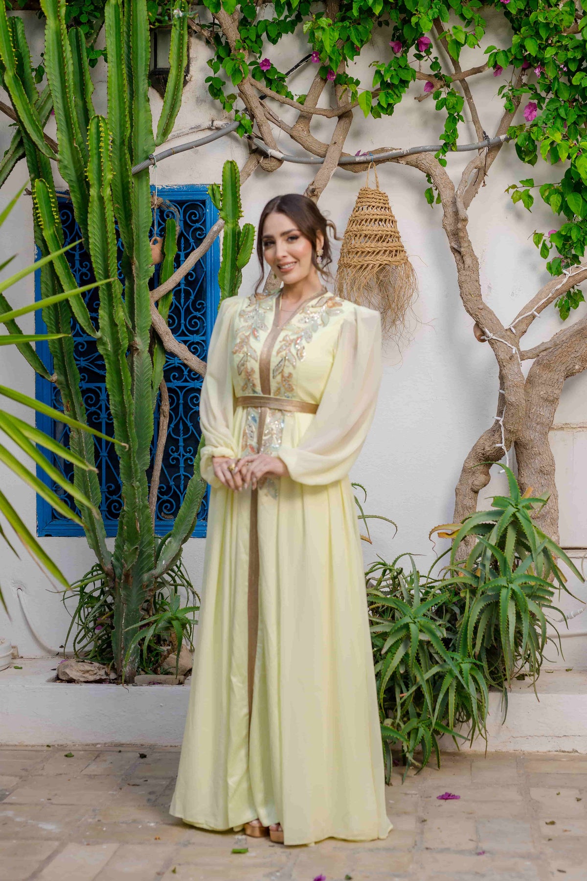 Caftan Satin et Mousline Jaune