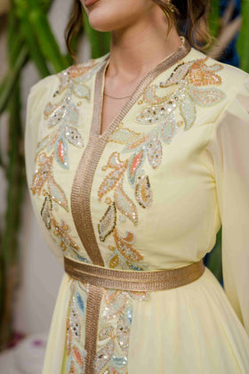 Caftan Satin et Mousline Jaune
