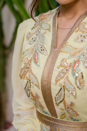 Caftan Satin et Mousline Jaune