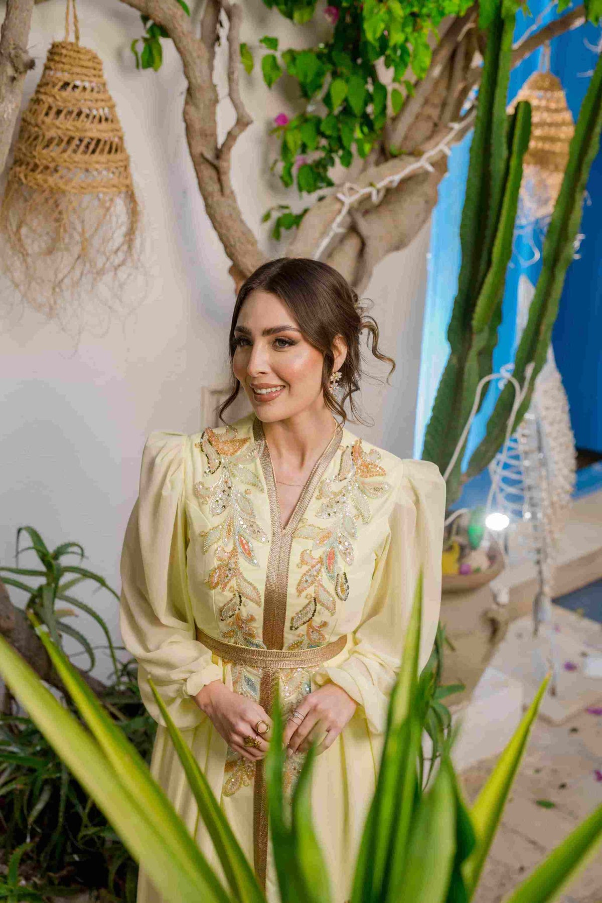 Caftan Satin et Mousline Jaune