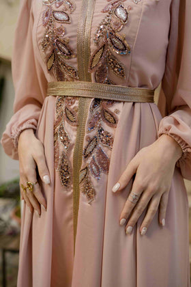 Caftan Satin et Mousline Rose Nude
