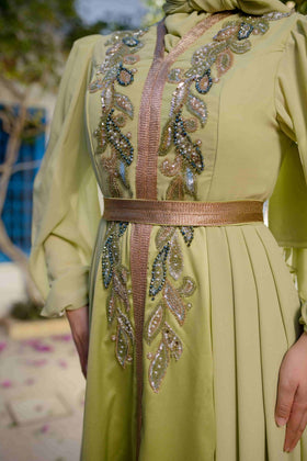 Caftan Satin et Mousline Vert