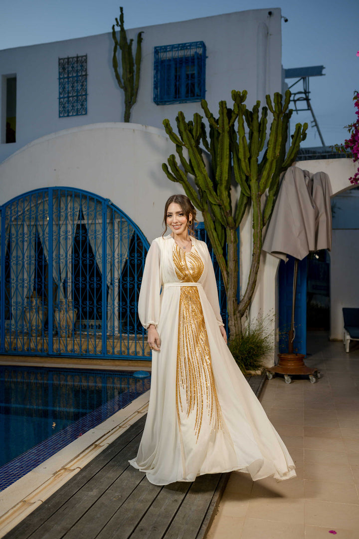 Robe Satin et Mouseline Blanc