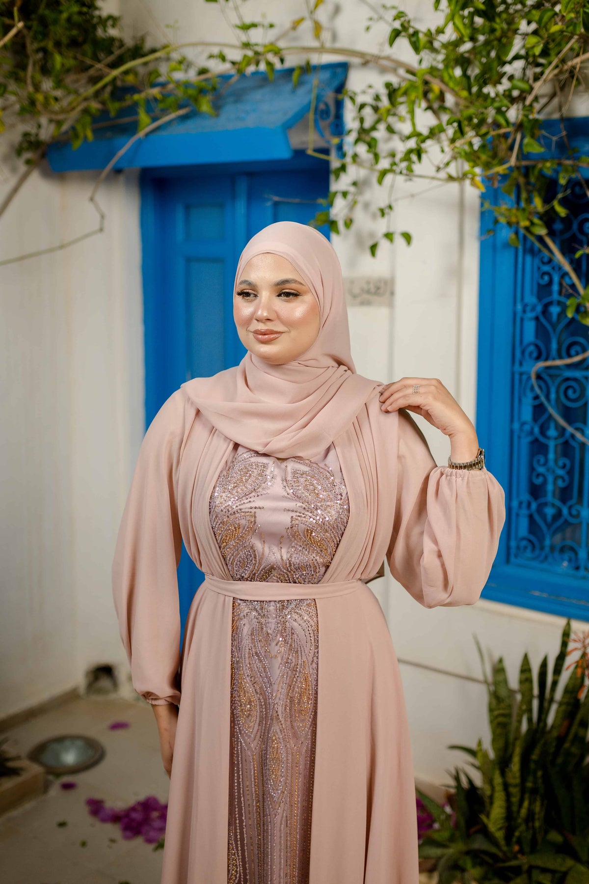 Robe Satin et Mousseline Rose