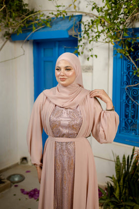 Robe Satin et Mousseline Rose