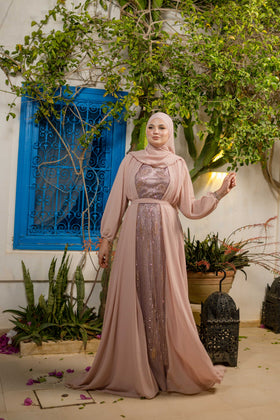 Robe Satin et Mousseline Rose