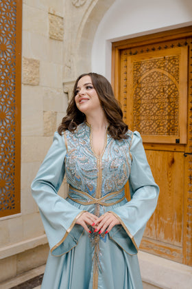 Caftan Satin Bleu Ciel