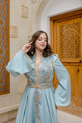 Caftan Satin Bleu Ciel
