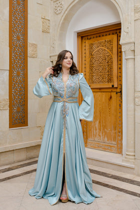 Caftan Satin Bleu Ciel