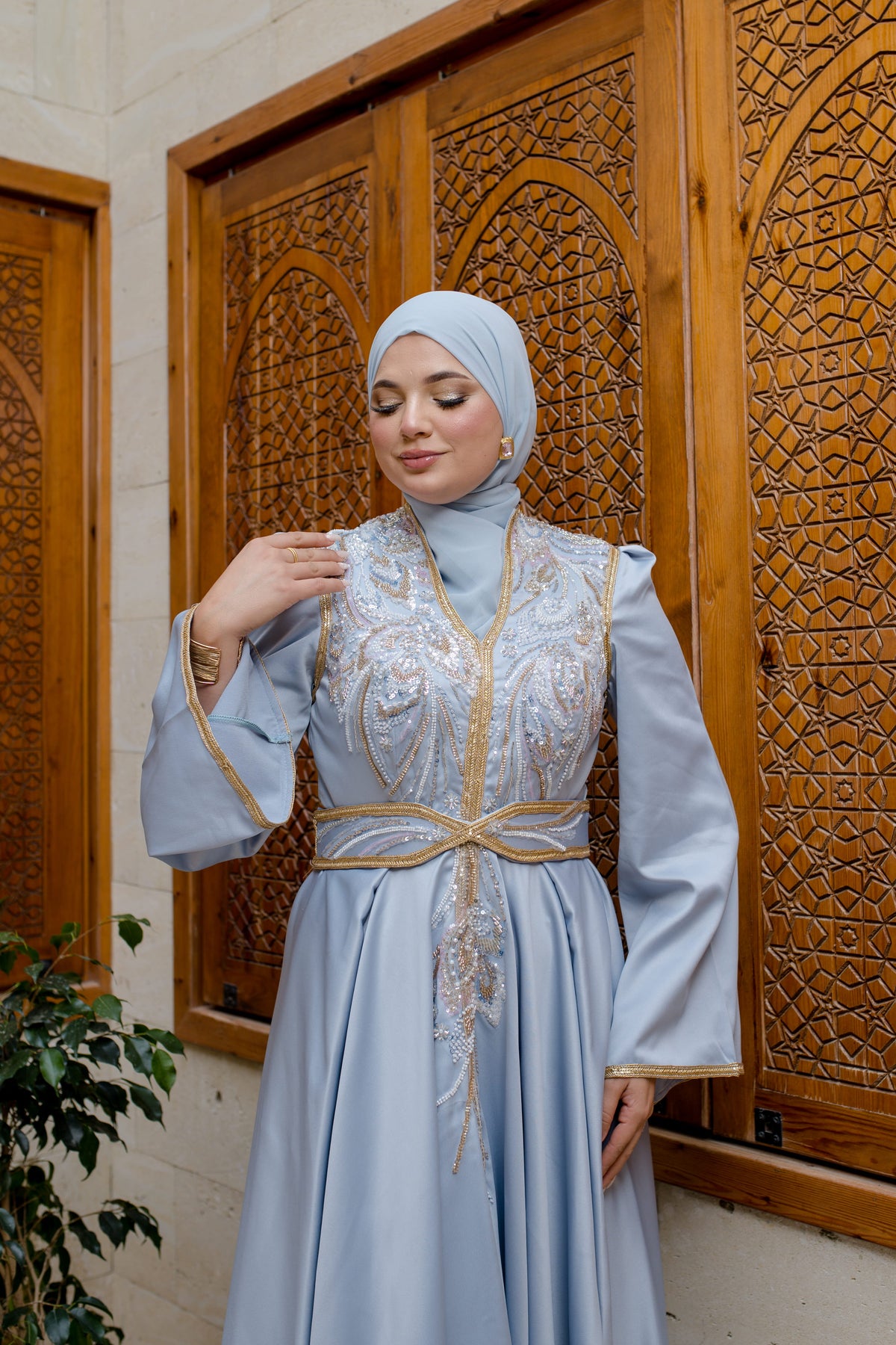 Caftan Satin Bleu turqouise