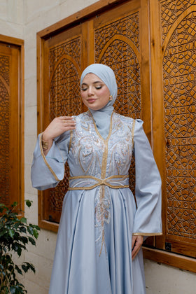 Caftan Satin Bleu turqouise