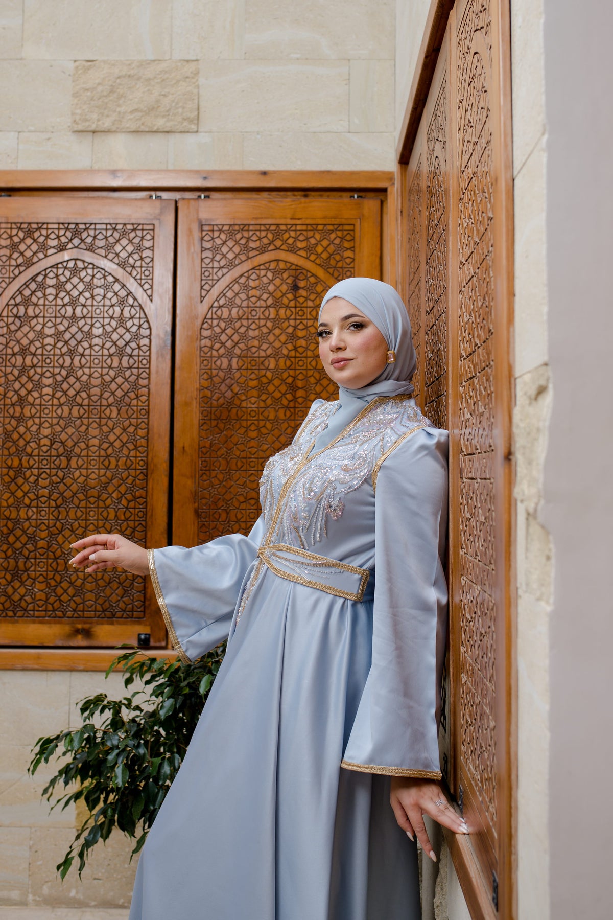 Caftan Satin Bleu turqouise