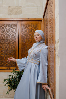 Caftan Satin Bleu turqouise