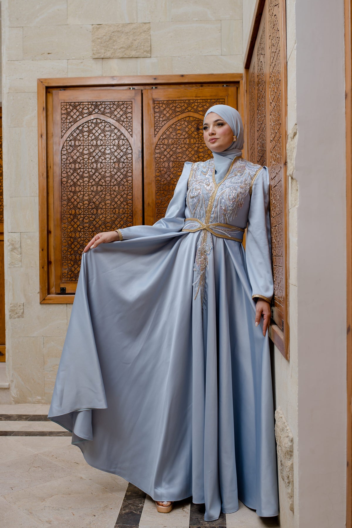 Caftan Satin Bleu turqouise