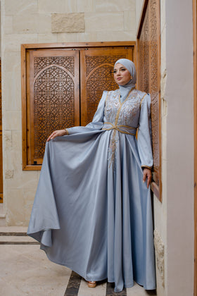 Caftan Satin Bleu turqouise