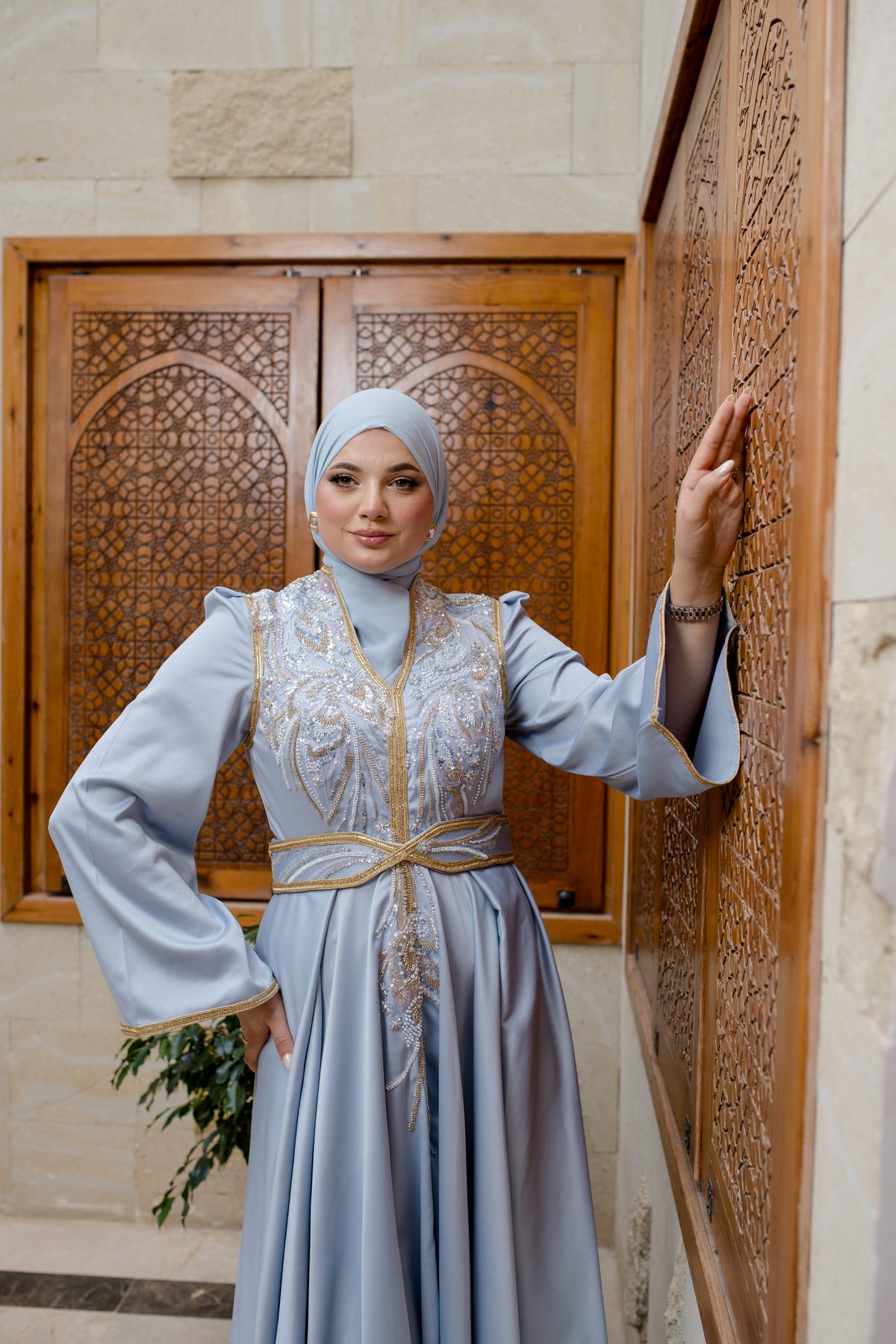 Caftan Satin Bleu turqouise