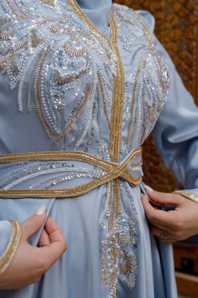 Caftan Satin Bleu turqouise