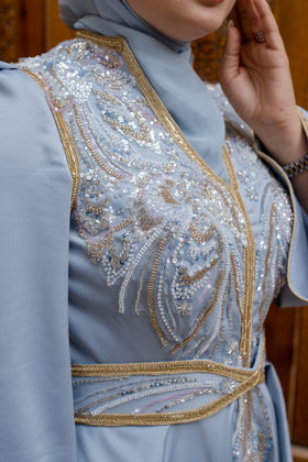 Caftan Satin Bleu turqouise