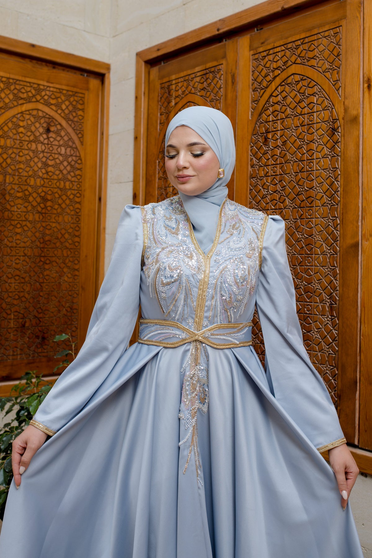 Caftan Satin Bleu turqouise