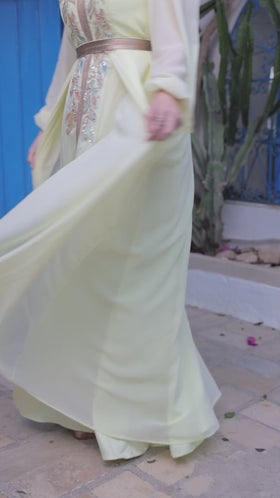 Caftan Satin et Mousline Jaune